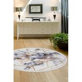Dijidekor Gold Kristal Saçaklı Dijital Yuvarlak Halı Kaymaz Yıkanabilir 130x130, 80x80