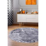 Dijidekor Granit Gri Saçaksız Dijital Baskılı Yuvarlak Yıkanabilir Dekoratif Halı, 130x130