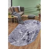 Dijidekor Granit Gri Saçaksız Dijital Oval Halı Kaymaz Yıkanabilir Dekoratif Yolluk, 140x300
