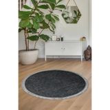 Dijidekor Halı Antrasit Cool K1290 Saçaklı Yuvarlak Kesme Ince Yolluk Kilim Salon Halısı Modelleri, 160x160