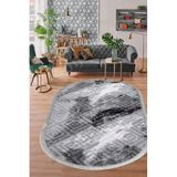Dijidekor Halı Antrasit Cool Karo Saçaklı Oval Kesme Ince Yolluk Kilim Salon Halısı Modelleri, ANTRASİT-OVAL-SAÇAKLI, 120x200