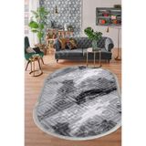Dijidekor Halı Antrasit Cool Karo Saçaklı Oval Kesme Ince Yolluk Kilim Salon Halısı Modelleri, ANTRASİT-OVAL-SAÇAKLI, 200x290