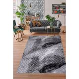 Dijidekor Halı Antrasit Cool Karo Yıkanabilir Kesme Ince Yolluk Kilim Salon Halısı Modelleri, ANTRASİT-SAÇAKSIZ, 140x200
