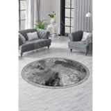 Dijidekor Halı Antrasit Cool Yıkanabilir Saçaklı Yuvarlak Delüxe Yolluk Kilim Salon Halısı Modeli, 140x140