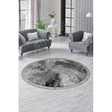 Dijidekor Halı Antrasit Cool Yıkanabilir Saçaklı Yuvarlak Delüxe Yolluk Kilim Salon Halısı Modeli, 200x200