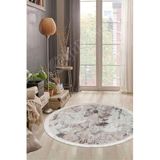 Dijidekor Halı Bej Cool K1280 Saçaklı Yuvarlak Kesme Ince Yolluk Kilim Salon Halısı Modelleri, 80x80
