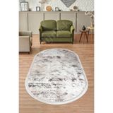 Dijidekor Halı Bej Cool K1280 Yıkanabilir Saçaklı Oval Kesme Ince Yolluk Kilim Salon Halısı Modeli, 140x200