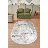 Dijidekor Halı Bej Cool K1280 Yıkanabilir Saçaklı Oval Kesme Ince Yolluk Kilim Salon Halısı Modeli, 140x600
