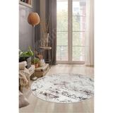 Dijidekor Halı Bej Cool K1280 Yıkanabilir Yuvarlak Kesme Ince Yolluk Kilim Salon Halısı Modelleri, Saçaksız, 110x110