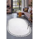 Dijidekor Halı Beyaz Cool Bohem Desenlidesenli Yıkanabilir Saçaklı Oval Yolluk Salon Halısı, BEYAZ-OVAL-SAÇAKLI, 140x200