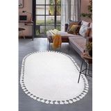 Dijidekor Halı Beyaz Cool Bohem Desenlidesenli Yıkanabilir Saçaklı Oval Yolluk Salon Halısı, BEYAZ-OVAL-SAÇAKLI, 150x500