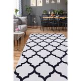 Dijidekor Halı Beyaz Maça Yıkanabilir Saçaksız Kesme Ince Yolluk Kilim Salon Halısı Modelleri, 140x200