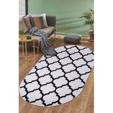Dijidekor Halı Beyaz Maça Yıkanabilir Saçaksız Oval Kesme Ince Yolluk Kilim Salon Halısı Modelleri, 150x150