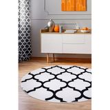 Dijidekor Halı Beyaz Maça Yıkanabilir Saçaksız Yuvarlak Kesme Ince Yolluk Kilim Salon Halısı Modeli, 110x110