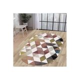 Dijidekor Halı Çok Renkli Cool K1270 Yıkanabilir Oval Kesme Ince Yolluk Kilim Salon Halısı Modeli, Saçaksız, 100x50