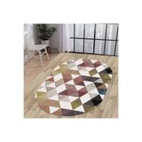 Dijidekor Halı Çok Renkli Cool K1270 Yıkanabilir Oval Kesme Ince Yolluk Kilim Salon Halısı Modeli, Saçaksız, 140x200