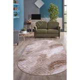 Dijidekor Halı Devetüyü Cool Karo Yıkanabilir Oval Kesme Ince Yolluk Kilim Salon Halısı Modelleri, Kahverengi, 140x200