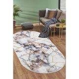 Dijidekor Halı Gold Kristal Yıkanabilir Saçaksız Oval Kesme Ince Yolluk Kilim Salon Halısı Modeli, 40x70
