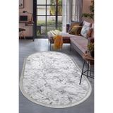 Dijidekor Halı Gri Cool Karo Yıkanabilir Saçaklı Oval Kesme Ince Yolluk Kilim Salon Halısı Modeli, GRİ-OVAL-SAÇAKLI, 100x350