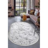 Dijidekor Halı Gri Cool Karo Yıkanabilir Saçaklı Oval Kesme Ince Yolluk Kilim Salon Halısı Modeli, GRİ-OVAL-SAÇAKLI, 40x70
