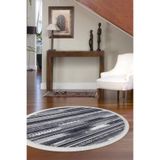 Dijidekor Halı Gri Cool Köln Saçaklı Yuvarlak Kaymaz Kesme Ince Yolluk Kilim Salon Halısı Modelleri, 120x120