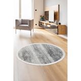 Dijidekor Halı Gri Cool Ky7056 Saçaklı Yuvarlak Kesme Ince Yolluk Kilim Salon Halısı Modelleri, 110x110