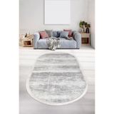 Dijidekor Halı Gri Cool Ky7056 Yıkanabilir Saçaklı Oval Kesme Ince Yolluk Kilim Salon Halısı Modeli, 60x100