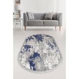 Dijidekor Halı Gri Cool Yıkanabilir Saçaklı Oval Delüxe Kesme Yolluk Kilim Salon Halısı Modelleri, Lacivert, 60x150