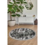 Dijidekor Halı Gri Iskandinav Yıkanabilir Saçaklı Yuvarlak Delüxe Yolluk Kilim Salon Halısı Modeli, Gri-Siyah, 160x160