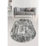 Dijidekor Halı Gri Iskandinav Yıkanabilir Saçaksız Oval Delüxe Yolluk Kilim Salon Halısı Modelleri, GRİ - SİYAH, 140x200