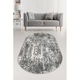 Dijidekor Halı Gri Iskandinav Yıkanabilir Saçaksız Oval Delüxe Yolluk Kilim Salon Halısı Modelleri, GRİ - SİYAH, 200x290