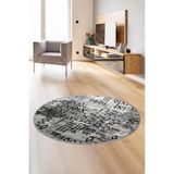 Dijidekor Halı Gri Iskandinav Yıkanabilir Saçaksız Yuvarlak Delüxe Yolluk Kilim Salon Halısı Modeli, Gri-Siyah, 110x110