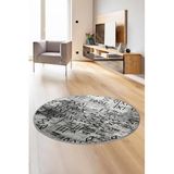 Dijidekor Halı Gri Iskandinav Yıkanabilir Saçaksız Yuvarlak Delüxe Yolluk Kilim Salon Halısı Modeli, Gri-Siyah, 90x90