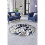 Dijidekor Halı Lacivert Cool Yıkanabilir Saçaklı Yuvarlak Delüxe Yolluk Kilim Salon Halısı Modeller, 170x170