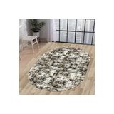 Dijidekor Halı Siyah Cool K1310 Yıkanabilir Oval Kesme Ince Yolluk Kilim Salon Halısı Modelleri, Saçaksız, 140x200