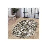 Dijidekor Halı Siyah Cool K1310 Yıkanabilir Oval Kesme Ince Yolluk Kilim Salon Halısı Modelleri, Saçaksız, 60x150