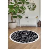 Dijidekor Halı Siyah Cool K1320 Saçaklı Yuvarlak Kesme Ince Yolluk Kilim Salon Halısı Modelleri, 110x110