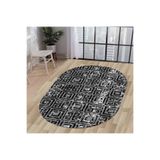 Dijidekor Halı Siyah Cool K1320 Yıkanabilir Oval Kesme Ince Yolluk Kilim Salon Halısı Modelleri, Saçaksız, 80x300