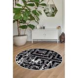 Dijidekor Halı Siyah Cool K1320 Yıkanabilir Yuvarlak Kesme Ince Yolluk Kilim Salon Halısı Modelleri, Saçaksız, 160x160
