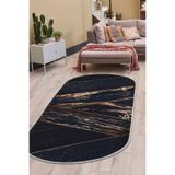 Dijidekor Halı Siyah Gold Cool Yıkanabilir Oval Kesme Ince Yolluk Kilim Salon Halısı Modelleri, Saçaksız, 140x200