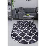 Dijidekor Halı Siyah Maça Yıkanabilir Saçaksız Oval Kesme Ince Yolluk Kilim Salon Halısı Modelleri, SİYAH, 140x200
