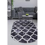 Dijidekor Halı Siyah Maça Yıkanabilir Saçaksız Oval Kesme Ince Yolluk Kilim Salon Halısı Modelleri, SİYAH, 140x300