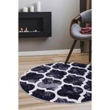 Dijidekor Halı Siyah Maça Yıkanabilir Saçaksız Yuvarlak Kesme Ince Yolluk Kilim Salon Halısı Modeli, 80x80