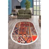 Dijidekor Halı Turuncu Cool K1300 Saçaklı Oval Kesme Ince Yolluk Kilim Salon Halısı Modelleri, 100x600
