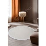 Dijidekor Janjanlı Yuvarlak Halı Açık Krem Banyo Halısı Saçaklı 80x80
