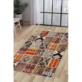 dijidekor K1300 Patchwork Dijital Baskılı Yıkanabilir Antibakteriyel Antialerjik Antistatik Kaymaz Taban Halı Yolluk | Turuncu - 100x200 cm - - Dikdörtgen - Saçaksız