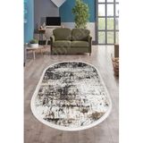 Dijidekor K1310 Black Saçaklı Dijital Oval Halı Kaymaz Yıkanabilir Oda Mutfak Antre Salon Halısı, 100x150
