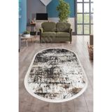Dijidekor K1310 Black Saçaklı Dijital Oval Halı Kaymaz Yıkanabilir Oda Mutfak Antre Salon Halısı, 140x500