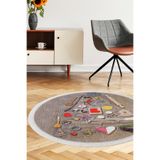 Dijidekor Kahve Mutfak Halısı Saçaksız Dijital Yuvarlak Halı Kaymaz Yıkanabilir 100x100, Yuvalak 170x170
