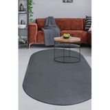 Dijidekor Koyu Gri Oval Post Dokuma Halı Peluş Tavşan Tüyü Hissi Antibakteriyel Yolluk, Antrasit 120x450